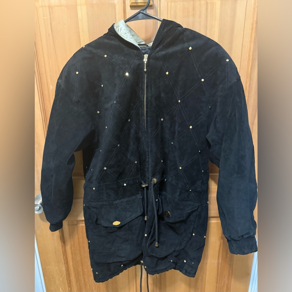 1980’s/90’s Vanna White  Black Stud-Embellished Suede Bomber Jacket Women’s 12